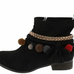 ATHENA Grace1 Black Multi Strap Pom Pom Disk Detailed Ankle Boot