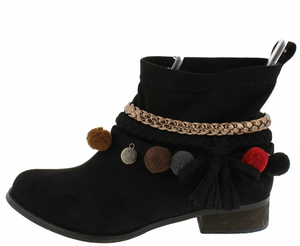 ATHENA Grace1 Black Multi Strap Pom Pom Disk Detailed Ankle Boot 3 ATHENA Grace1 Black Multi Strap Pom Pom Disk Detailed Ankle Boot