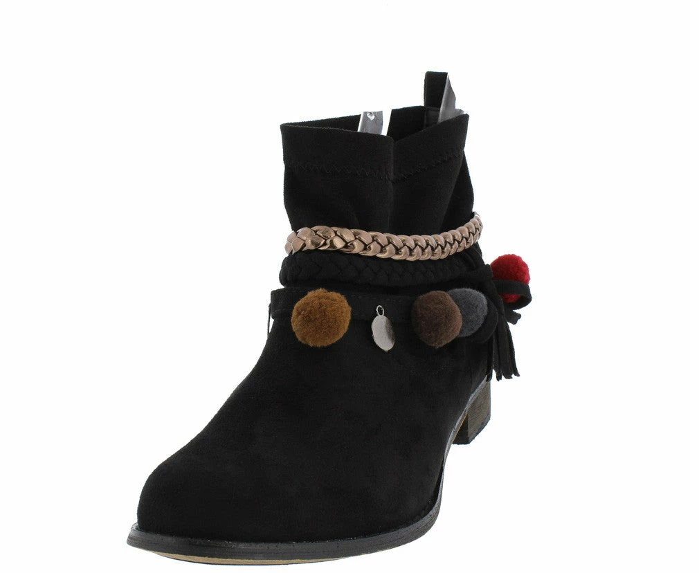 ATHENA Grace1 Black Multi Strap Pom Pom Disk Detailed Ankle Boot 4 ATHENA Grace1 Black Multi Strap Pom Pom Disk Detailed Ankle Boot