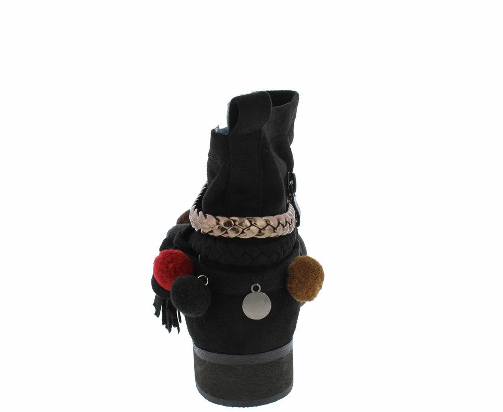 ATHENA Grace1 Black Multi Strap Pom Pom Disk Detailed Ankle Boot 5 ATHENA Grace1 Black Multi Strap Pom Pom Disk Detailed Ankle Boot