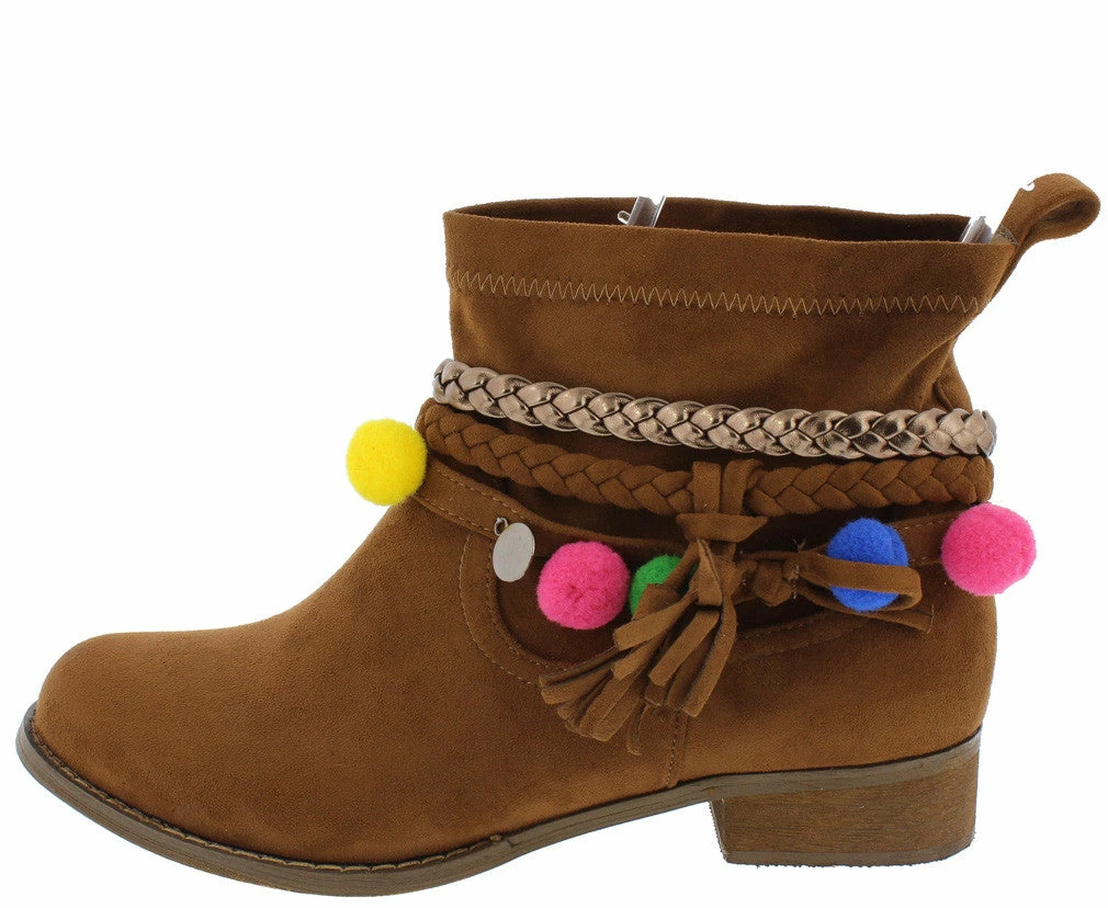 ATHENA Grace1 Camel Multi Strap Pom Pom Disk Detailed Ankle Boot 3 ATHENA Grace1 Camel Multi Strap Pom Pom Disk Detailed Ankle Boot