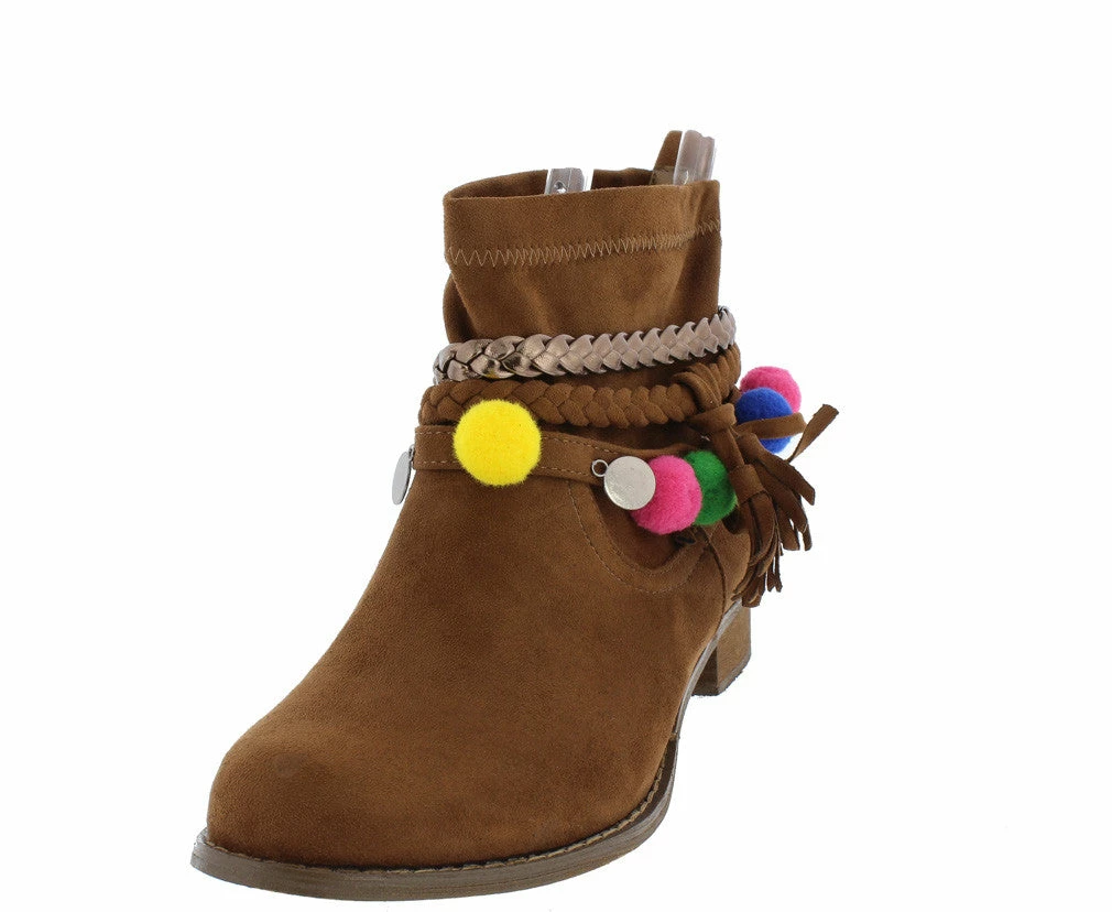 ATHENA Grace1 Camel Multi Strap Pom Pom Disk Detailed Ankle Boot 4 ATHENA Grace1 Camel Multi Strap Pom Pom Disk Detailed Ankle Boot