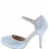 SUP H183 Silver Embellished Almond Toe Ankle Strap Dorsay Heel