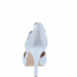 SUP H183 Silver Embellished Almond Toe Ankle Strap Dorsay Heel