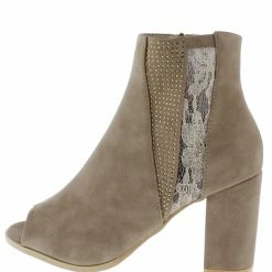 SUP Brenda055 Khaki Sparkle Lace Peep Toe Ankle Boot