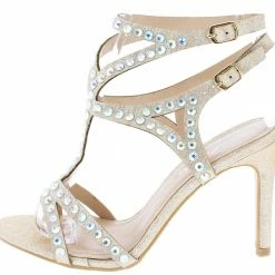 SUP Riley243 Champagne Open Toe Strappy Cut Out Sparkle Heel Mid-Low Heel