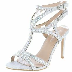 SUP Mid-Low Heel Riley243 Silver Open Toe Strappy Cut Out Sparkle Heel