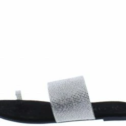 MACHI Heny Black Embellished Open Toe Flat Slide Sandal