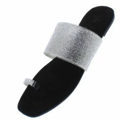 MACHI Heny Black Embellished Open Toe Flat Slide Sandal