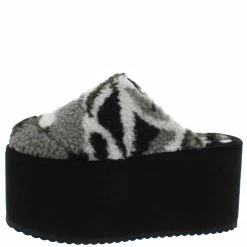 Wholesale Fashion Shoes Sales Store 3 Shoe Republica Haji Black Multi Fleece Round Toe Platform Mule Wedge