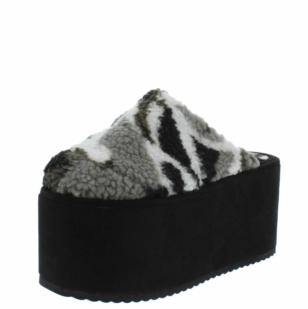 Shoe Republica Haji Black Multi Fleece Round Toe Platform Mule Wedge 4 Shoe Republica Haji Black Multi Fleece Round Toe Platform Mule Wedge