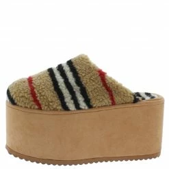 Shoe Republica Haji Taupe Multi Fleece Round Toe Platform Mule Wedge What's New