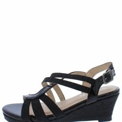Forever Link Happy09k Black Open Toe Cross Strappy Kids Wedge Sandal Wedges
