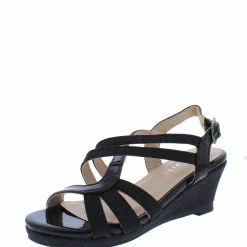 Forever Link Happy09k Black Open Toe Cross Strappy Kids Wedge Sandal Wedges