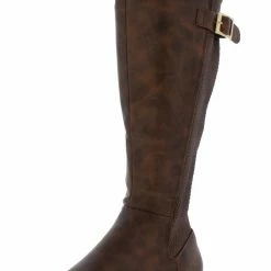 TOP GUY Harmonie1 Brown Knit Buckle Knee High Boot Boots