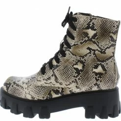Lemonade Harris Snake Lace Up Lug Sole Combat Boot
