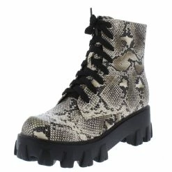 Lemonade Harris Snake Lace Up Lug Sole Combat Boot