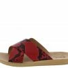QUPID Hip07 Red Black Cross Strap Open Toe Mule Slide Sandal