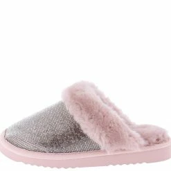 CAPE ROBBIN Holiday Mauve Rhinestone Embellished Faux Fur Slipper Sandal