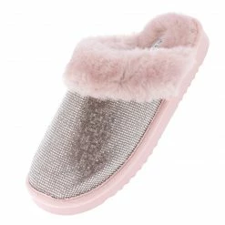 CAPE ROBBIN Holiday Mauve Rhinestone Embellished Faux Fur Slipper Sandal