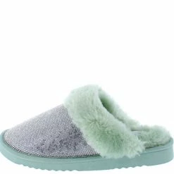CAPE ROBBIN Shoes Holiday Mint Rhinestone Embellished Faux Fur Slipper Sandal