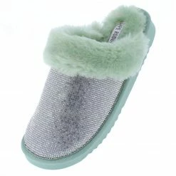 CAPE ROBBIN Shoes Holiday Mint Rhinestone Embellished Faux Fur Slipper Sandal
