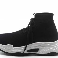 CAPE ROBBIN Its Real Black Mesh Knit Lace Up Sneaker Boot Boots