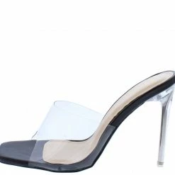 OIL J What's New Itzy Black Patent Lucite Open Toe Mule Stiletto Lucite Heel