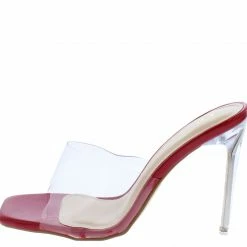 OIL J Itzy Red Patent Lucite Open Toe Mule Stiletto Lucite Heel