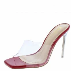 OIL J Itzy Red Patent Lucite Open Toe Mule Stiletto Lucite Heel