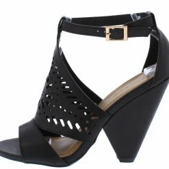JP Involve06m Black Peep Toe Laser Cut Ankle Strap Angled Heel What's New