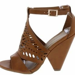 JP Involve06m Chestnut Distressed Peep Toe Laser Cut Ankle Strap Angled Heel What's New
