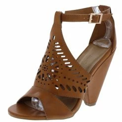 JP Involve06m Chestnut Distressed Peep Toe Laser Cut Ankle Strap Angled Heel What's New