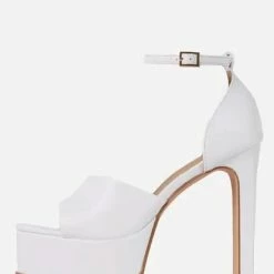 Lemonade Irisa White Open Toe Ankle Strap Platform Heel 7 Lemonade Irisa White Open Toe Ankle Strap Platform Heel