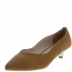 TWIN TIGER Mid-Low Heel Isadora01 Beige Suede Scalloped Pointed Toe Kitten Heel