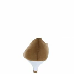 TWIN TIGER Mid-Low Heel Isadora01 Beige Suede Scalloped Pointed Toe Kitten Heel