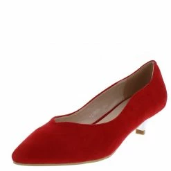 TWIN TIGER Isadora01 Red Suede Scalloped Pointed Toe Kitten Heel Shoes