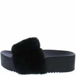 Liliana Carolyn119 Black Open Toe Faux Fur Slide Sandal What's New