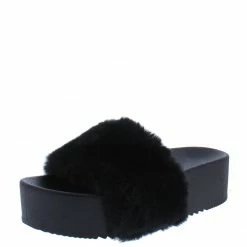 Liliana Carolyn119 Black Open Toe Faux Fur Slide Sandal What's New
