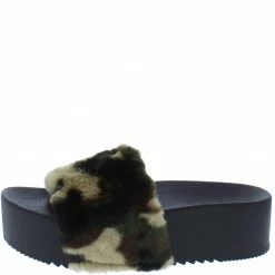 Liliana Carolyn119 Camouflage Open Toe Faux Fur Slide Sandal Shoes