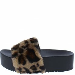 Liliana What's New Carolyn119 Leopard Open Toe Faux Fur Slide Sandal