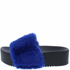 Liliana Carolyn119 Royal Blue Open Toe Faux Fur Slide Sandal What's New