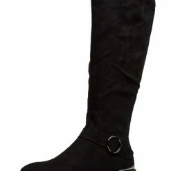 Liliana Chloe017 Black Almond Toe Side Buckle Boot