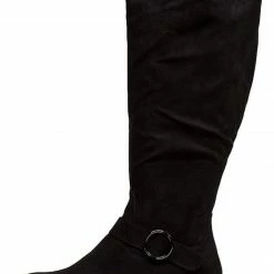 Liliana Chloe017 Black Almond Toe Side Buckle Boot
