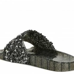 Weeboo Jelly01 Black Sparkle Beaded Open Toe Mule Jelly Sandal