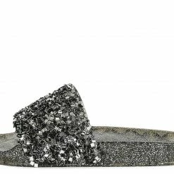 Weeboo Jelly01 Black Sparkle Beaded Open Toe Mule Jelly Sandal