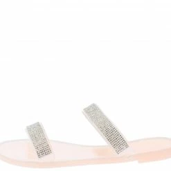 Legend Shoes Joanie197 Nude Sparkle Dual Strap Flat Slide Sandal