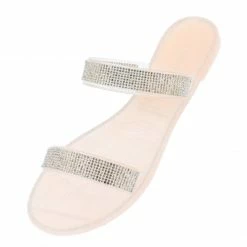 Legend Shoes Joanie197 Nude Sparkle Dual Strap Flat Slide Sandal