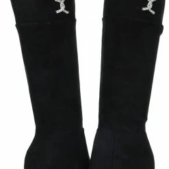 Yoki Jacklyn03 Black Looped Rhinestone Knee High Boot