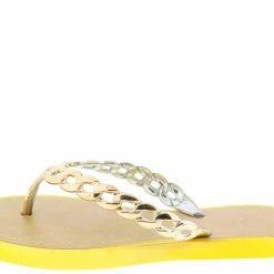 Liliana Shoes Anna Yellow Gold Chain Thong Sandal
